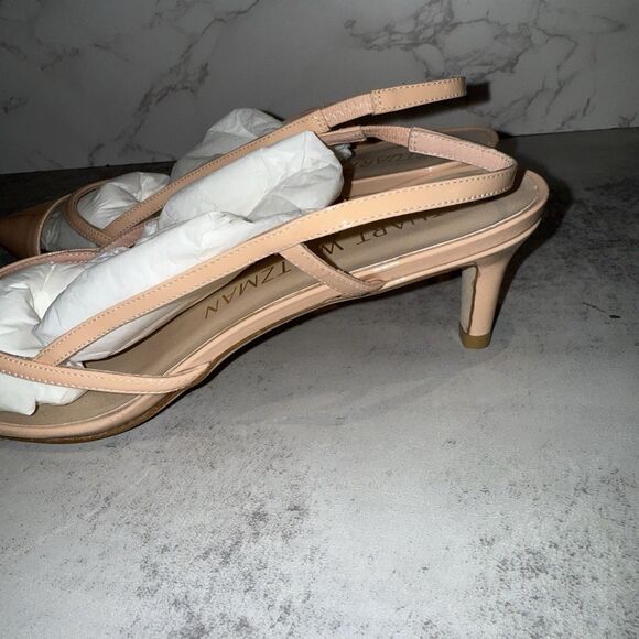 Stuart Weitzman Womens Mondrian 50 Slingback Poudre/Clear 9 B $450 Retail - Picture 5 of 12
